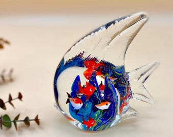 Murano Style Glass Angelfish Paperweight: Colorful Fish Decor