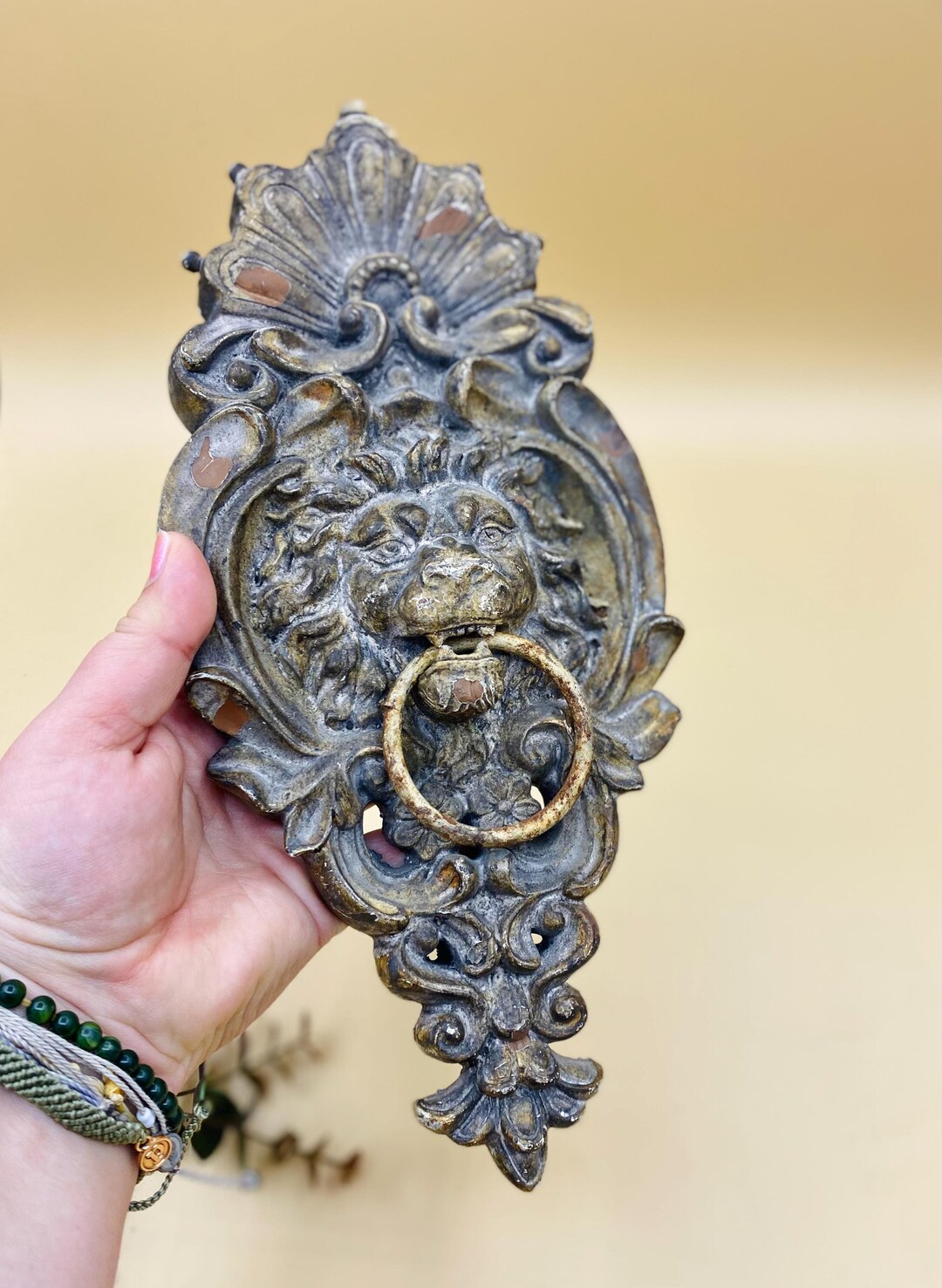 Ornate Lion Door Knocker Wall Decor, Heavy Plaster Weathered Look ...
