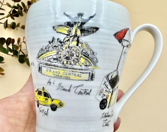 Linea Carta Diva Pyari mug, I love New York, retired Anthropologie, I Love NYC, city vignette Grand Central, Central Park