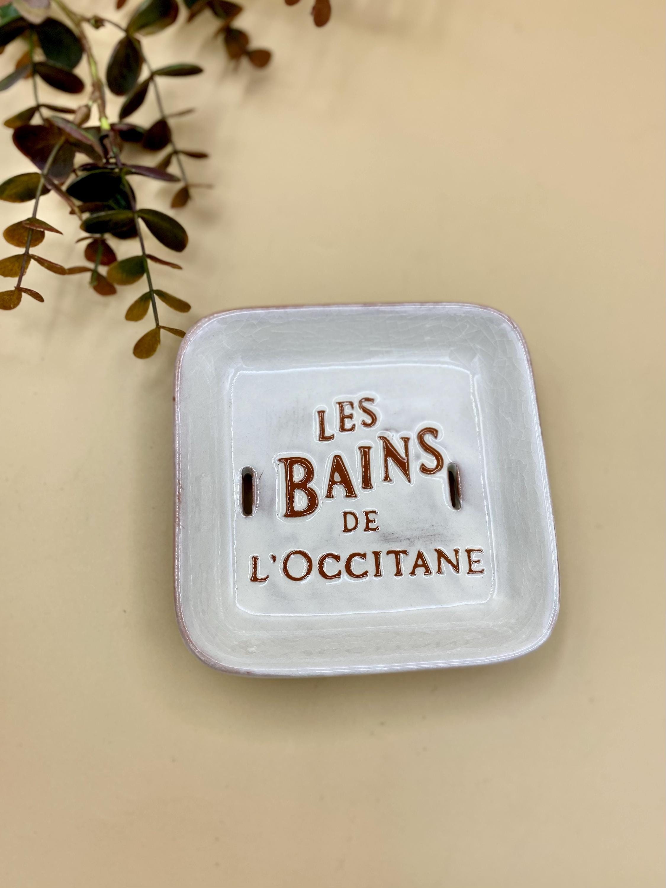 French Vintage Ceramic Soap Dish: Les Bains De L'occitane Trinket