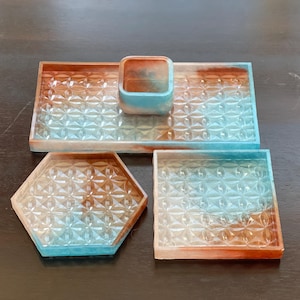 Pearl, Blue, and Brown Tray Set for Vanity, Tabletop, and/or Coffee Table