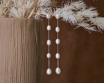 Orecchini pendenti di perle multiple, orecchini di perle da sposa, orecchini di nozze, orecchini di perle lunghe, regalo per damigelle d'onore, regalo per la mamma,