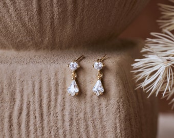 Classic Diamond Teardrop Stud Earrings, Sterling Silver Earrings, Gold Crystal Earrings, Bridal Jewellery, Birthday, Bridesmaid Gifts