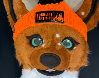 FORKLIFT CERTIFIED fursuit beanie Tradie orange ~ original design handmade by Bean!ac