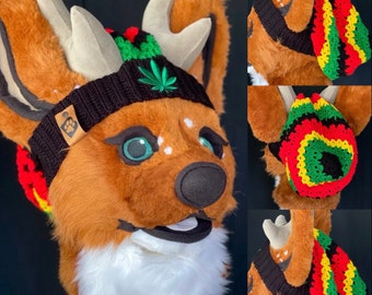 RASTA / WEED fursuit slouchy beanie ~ original design handmade by Bean!ac