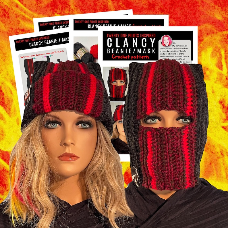 HÄKELANLEITUNG kreiren Sie Ihr eigenes TØP Clancy Beanie / Balaclava Twenty One Pilots inspiriertes Häkelmuster Bild 1