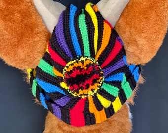 LGBTQIA+ GAY PRIDE rainbow & black stripe fursuit beanie ~ original design handmade by Bean!ac