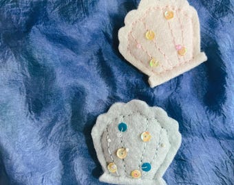 Seashell Felt Tooth Fairy Pocket Pouch - Ready to ship - Handmade Steiner Waldorf