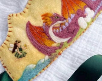 Dragon and Fairy Felt Crown - Handmade Needle Felted Steiner Waldorf Birthday Celebration