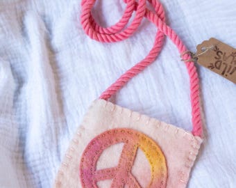 Peace Felt Treasure Pouch - Ready to Ship - Handmade Crossbody Shoulder Bag