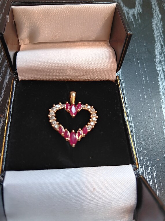 1.25 CTW Ruby & .10 CTW Diamond Heart Pendant 14K - image 3