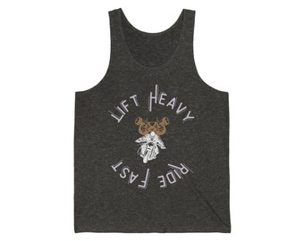 Lift Heavy Ride Fast Unisex Jersey Tank, Biker tank, Men muscle tank