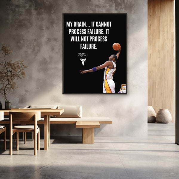 Kobe Bryant Poster with Inspirational Quote, Motivational Wall Art for Athletes, Mamba Mentality Decor, Home Gym Decor, Laker Fan Gift 16x20