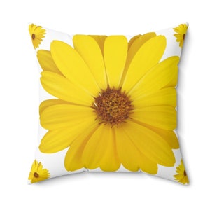 Vibrant floral pillow beautiful daisy pillow floral chair pillow soft travel pillow yellow decorative bedtime pillow decorative gift