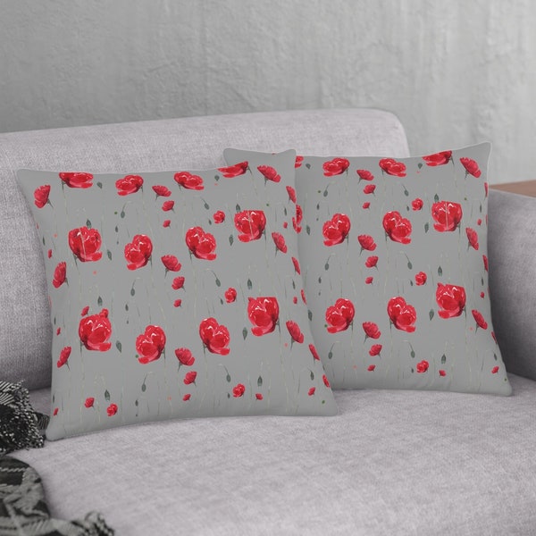 poppy pillow red flower pillow spring decor flower pillow waterproof red flower pillow chair pillow Mother's Day gift flower pillow red