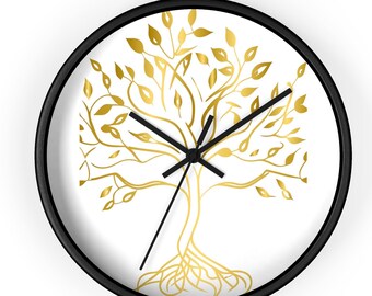 Tree of life, Wall clock, gold tree, unique, gift for, living space, assent in any room, room decor