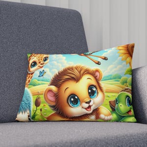 Safari Cushion, Cute Wildlife Animals Kids Room Throw Pillow, Baby Room Accent, Birthday Gift, Fluffy Cozy Pillow, Travel Pillow