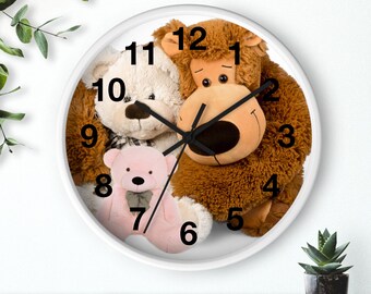 Reloj de pared de 3 osos, reloj de la habitación de la guardería, habitación del bebé, habitación de los niños, reloj del oso de peluche, reloj del oso pardo, cumpleaños