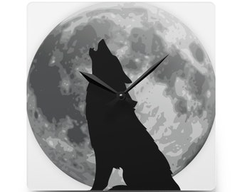 full moon wall clock wolf wall clock howling wolf wall clock room accent wall decor living room decor wall art