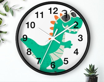 Dinosaur Wall clock Design Nursery Room Clock, Wall Clock, Kid's Dino Room Decor, Personalized Present for Boys, Children's Bedroom Clock