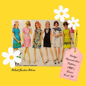 Modello di cucito per abito vintage in PDF - Abito Mod anni &#39;60 - Busto 36&quot;