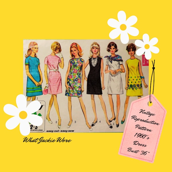 Sewing Pattern Vintage Dress PDF- 1960’s Mod Dress- Bust 36”