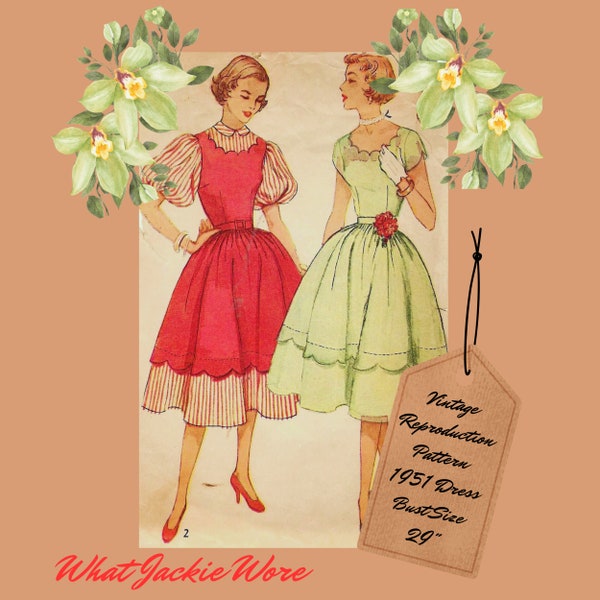 Sewing Pattern Vintage Dress PDF- 1950’s Dress- Bust 29”