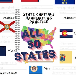 State Capital&#39;s handwriting practice with state flag pictures