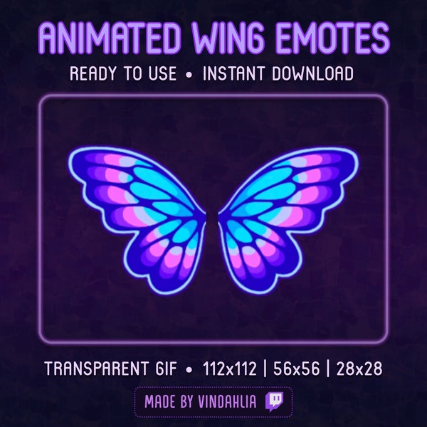 ANIMATED BUTTERFLY WING Emotes for Twitch | Static Versions Included | Twitch Discord Emotes for Streamers | Purple Blue Flying Wings Emote