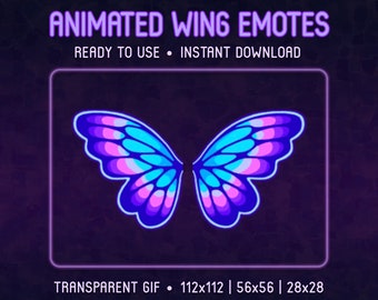 ANIMATED BUTTERFLY WING Emotes for Twitch | Static Versions Included | Twitch Discord Emotes for Streamers | Purple Blue Flying Wings Emote