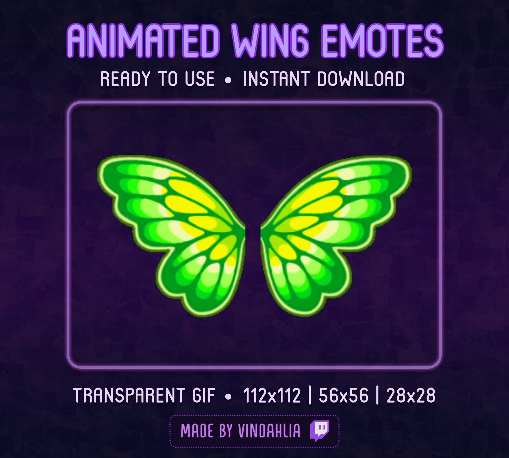 Butterfly Wings ANIMATED & STATIC Emotes Green Twitch Discord Emotes