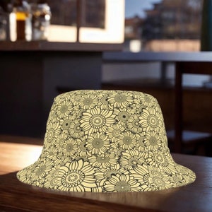 Gelbe Sonnenblume Fischer-Hut für Frauen - Blumen Garten-Party-Sonnen-Hut - Sommer-Strand-Accessoire