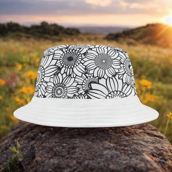 White Sunflowers Bucket Hat - Casual Summer Hat with Floral Design for Women, Stylish Sun Protection, Garden Chic, Gift for Her