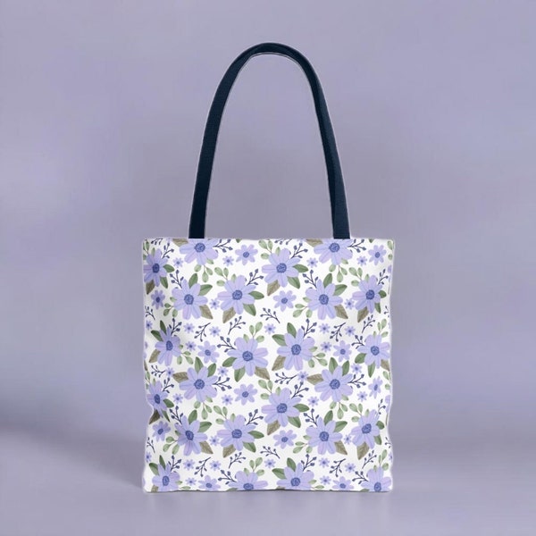 Blossom Breeze Purple Flower Tote, Lilac Floral Print Bag for Women, Reusable Shopping Bag for Summer Farmers Market, Spring Accessories