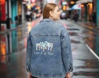 Veste en jean de sensibilisation à l'autisme - Avril lumineux en bleu - Veste pour femme - Aide à l'autisme - Veste en jean élégante pour femme