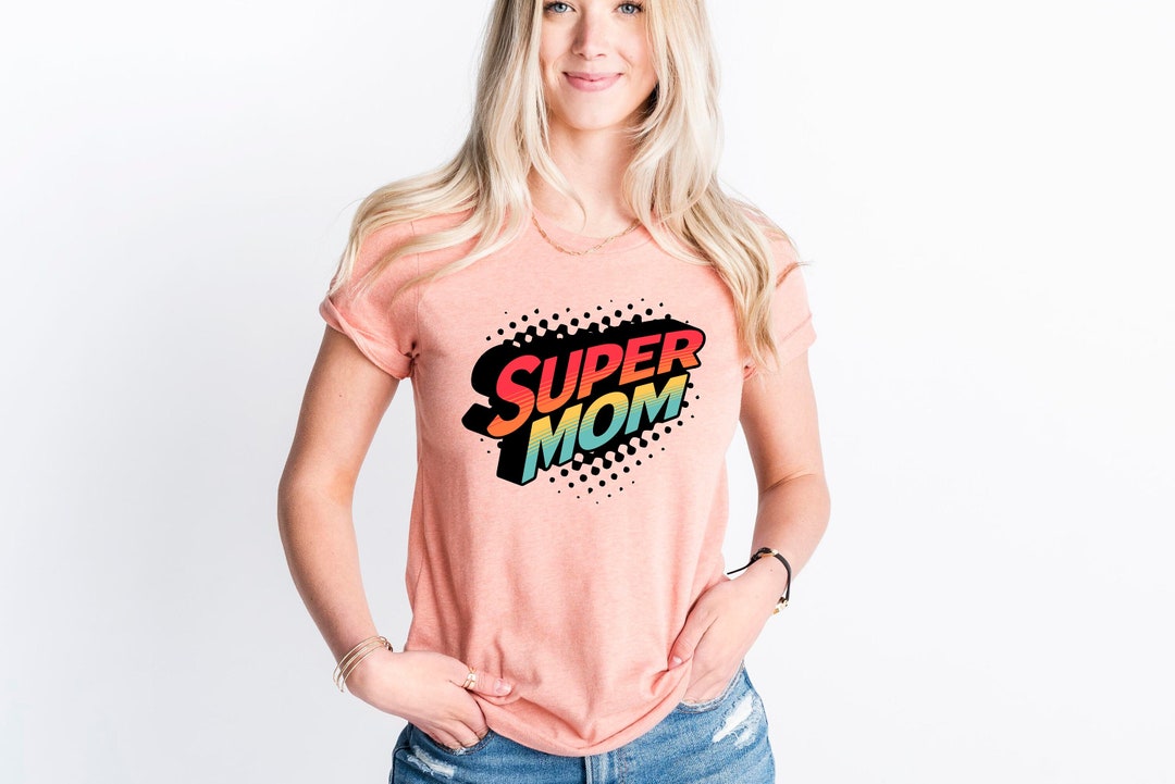 'Super Mom' Funny T-Shirt - Superhero Parody Graphic Tee For Mother's Day, Purple, Size Large