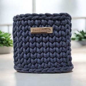 Knit Rope Design Square Wooden Base Storage Basket 10 cm