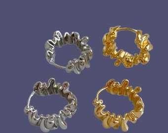 Irregular Wavy Pleated Earrings For Women, Women Fashion Jewelry, Retro Trendy Copper Metal Earrings, Stylish Copper Earrings, Jewelry Gift