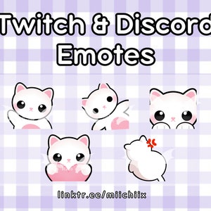 Cute Cat Emote Bundle (5) for Twitch and Discord | Kawaii Cat | White Kitty | Ready To Use