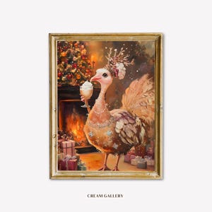 Stampa di tacchino stravagante, decorazione murale con caffè, decorazione invernale con tacchino, arte del caffè in stile fattoria, stampa natalizia accogliente, regalo per la casa di Natale.