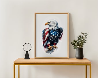 Vintage Eagle Poster | Fourth of July decor Wall Art | watercolor USA Print Wall Art | 4th of July decoration Digital Download.