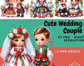 Bulgarian Wedding,Bride And Groom Cute Wedding Clipart,Cute Wedding couple,Watercolor Wedding,Cute Romantic clipart,Scrapbook,Bulgarian Kids