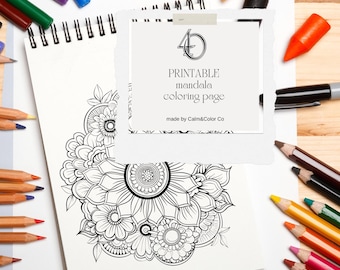 40 PRINTABLE mandala coloring page set for adults, floral mandala, art therapy, beautiful creative mandala art, print at home pdf A4