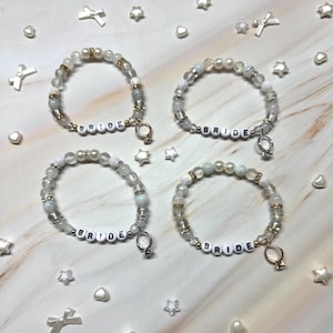 Bride Beaded Bracelet with Engagement Ring Charm - Bachelorette Party Favor