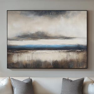 Large Brown Minimalist Wall Art,Wabi-Sabi Landscape Painting,Horizontal Oil Painting, Beige and Brown Abstract Painting,Oversized Wall Decor
