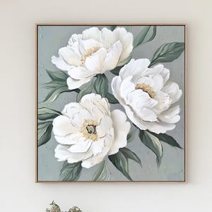 3D Blooming White Flower Oil Painting,White Flower Texture Painting,Minimalist Floral Abstract Art,Modern Custom Painting,Flower Wall Decor