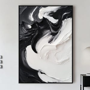 Large Black and White Abstract Texture Painting,Minimalist Wall Art,Black and White Texture Wall Art,White Acrylic Painting,Modern Decor