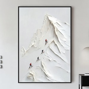Original Snow Mountain Climbing Texture Painting,3D Plaster Wall Art,White Snowy Mountain Art,Personalized Gift,Abstract Wall Art Decor
