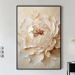 Large 3D Flower Oil Painting On Canvas,Beige Flower Painting,Texture FloralArt,Minimalist Floral Art,Blossoming Painting,Living Room Art