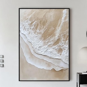 3D Beige White Minimalist Texture Painting,Ocean Waves Canvas Painting,Original 3D Textured Beach Painting,Beach Wall Art,Fashion Decor